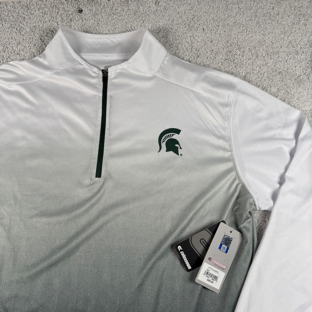 Michigan State Spartans Colosseum Pullover Adult L White Ombre Quarter Zip NEW